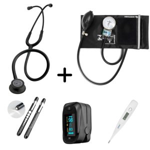 Kit Acadêmico Littmann Classic III Black Edition + Esfigmo P.A MED + Lanterna + Oxímetro + Termometro