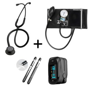 Kit Acadêmico Littmann Classic III Black Edition + Esfigmo P.A MED + Lanterna + Oxímetro