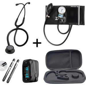 Kit Acadêmico Littmann Classic III Black Edition + Esfigmo P.A MED + Lanterna + Oxímetro+ Case Preta