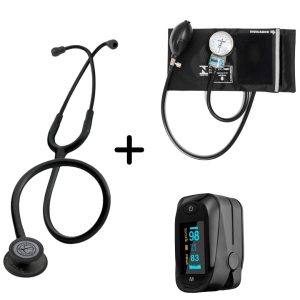 Kit Acadêmico Littmann Classic III Black Edition + Esfigmo P.A MED + Oxímetro Multi