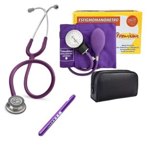 Kit Acadêmico Estetoscópio Littmann Classic III 5831 PLUM + Esfigmo PREMIUM + Estojo + Lanterna Clínica