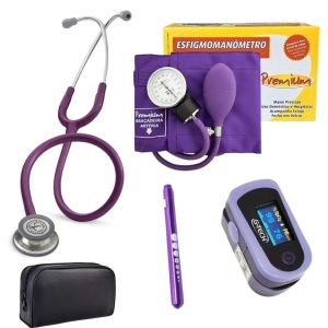 Kit Acadêmico Estetoscópio Littmann Classic III 5831 PLUM + Esfigmo PREMIUM + Estojo + Lanterna Clínica + Oxímetro