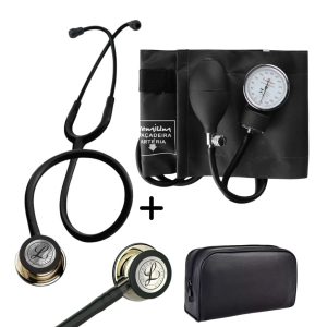 Kit Acadêmico Littmann Classic III Black Champagne + Esfigmo Premium
