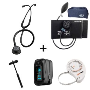 Kit Acadêmico Fisioterapia Estetoscópio Littmann Classic III Black Edition +Esfigmo BIC + Martelo Buck + Oximetro +Fita