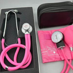 Kit Acadêmico Estetoscópio Premium Rappaport Rosa - Adulto e Pediátrico + Esfigmomanômetro Premium