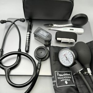 Kit Acadêmico Medicina, Enfermagem Estetoscópio Spirit MD Pro-Lite Black Edition