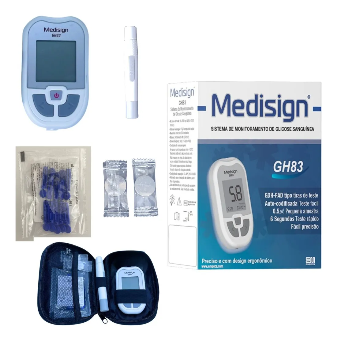 Medidor de Glicose Medisign GH83 Completo - Resultado 5 Segundos - Imagem 2