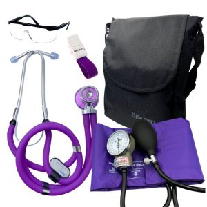 Kit Enfermagem Acadêmico Completo Roxo Lilás Esteto Esfigmo Garrote Bolsa e Óculos Garantia 2 Anos P.A Med